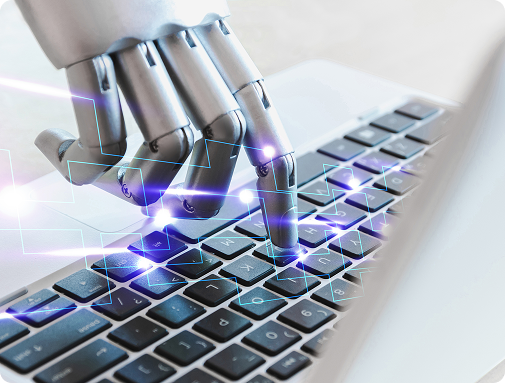 Robotic hand typing on keyboard with neural network connections